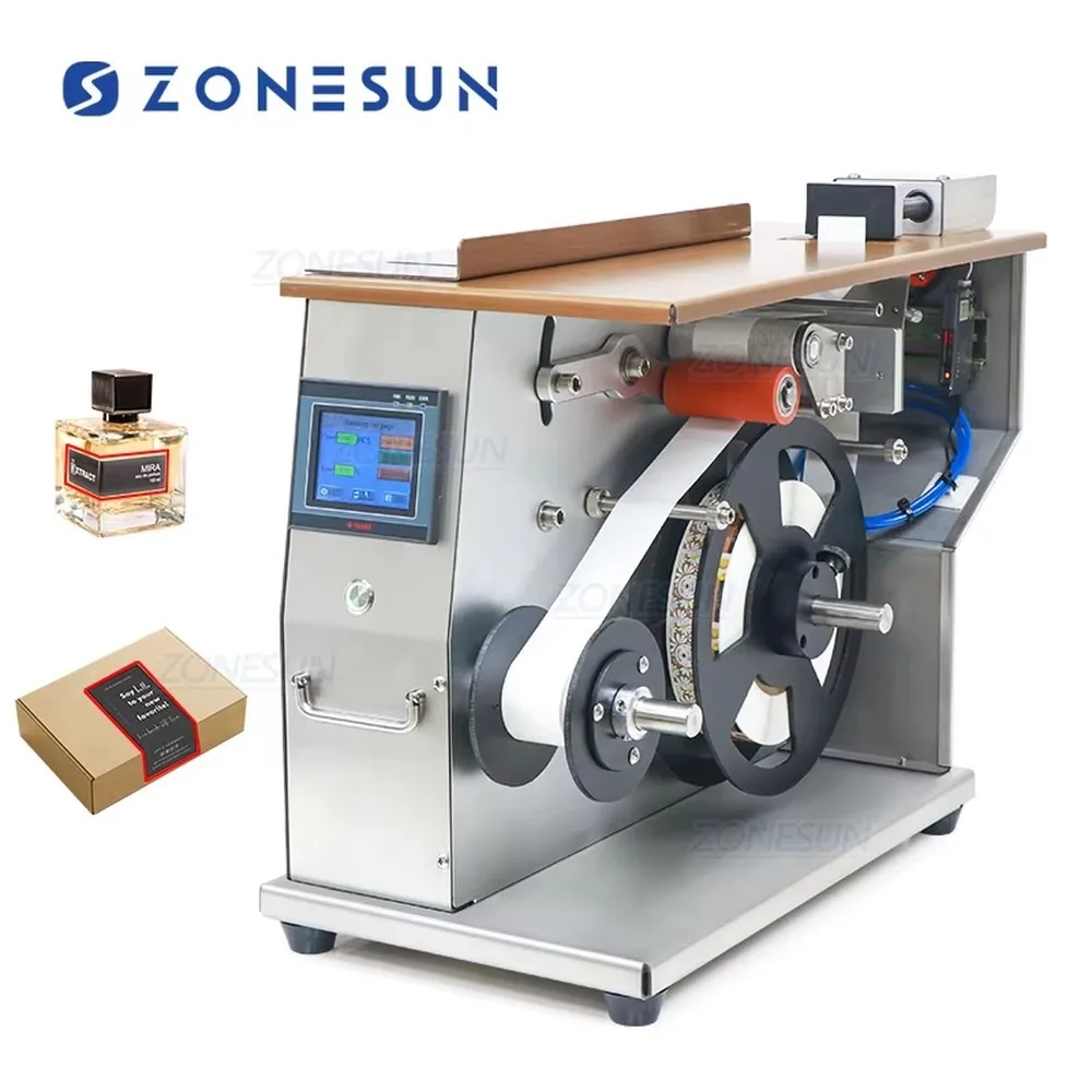 ZONESUN ZS-TB90 Semi Automatic Folding Carton Box Sealing Corner Labeling Machine Anti Tamper Adhesive Sticker Labeler