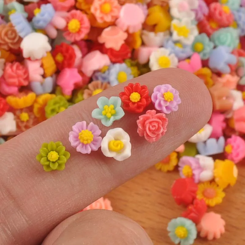 100PCs 6mm Mixed Mini Flatback Resin Flower Cabochons Embellishments Scrapbooking Craft DIY Nail Decoration