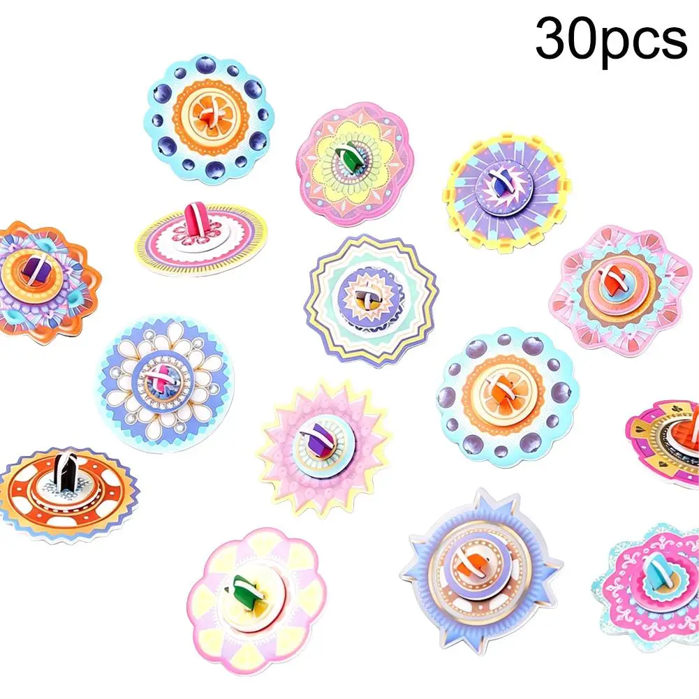 DIY Paper Puzzle Spinning Top Toy Set 60-Second Assembly No Glue Fruit Pattern Geometric Craft Origami Spinner for Kids Toddler
