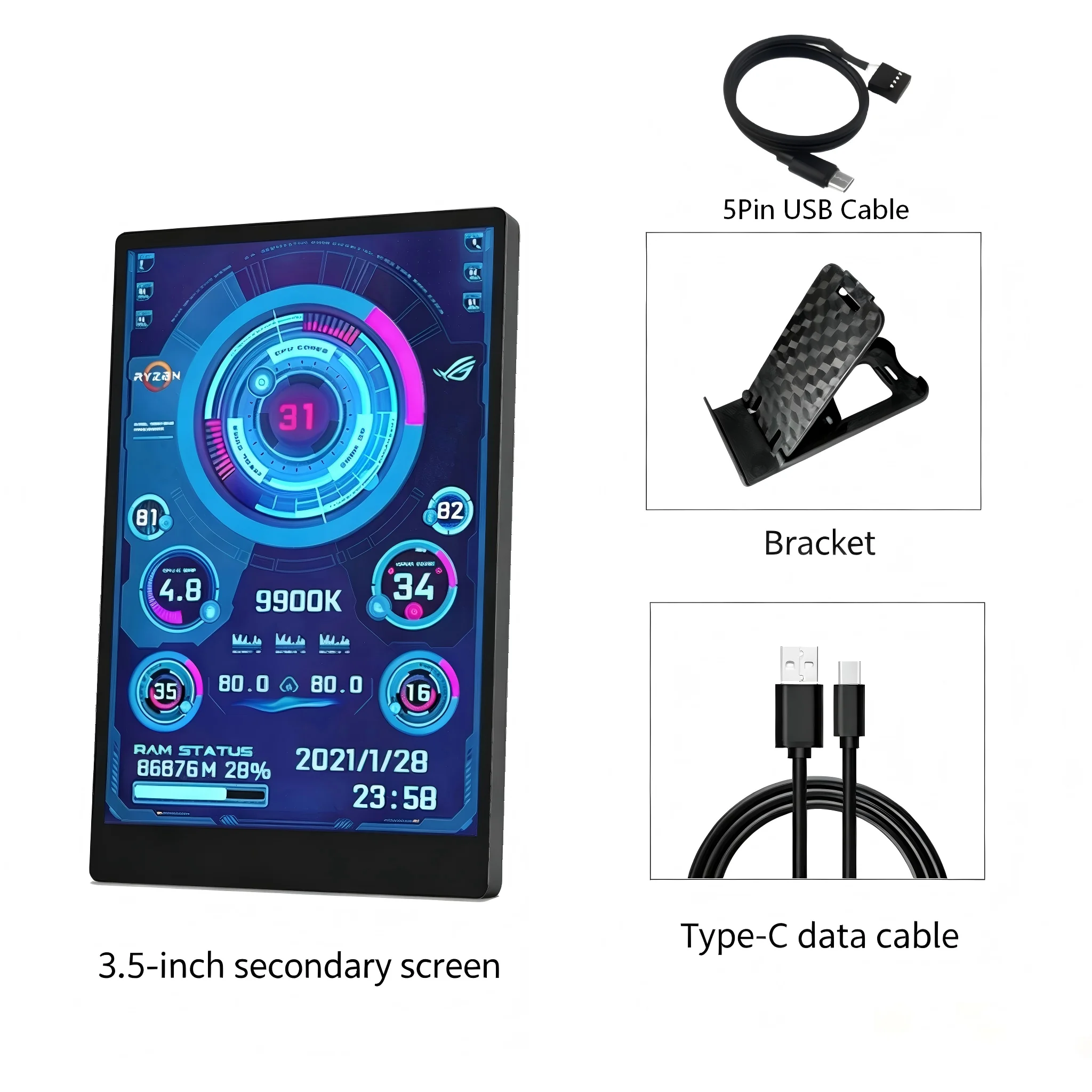 3.5 Inch IPS Type-C USB Small Display Screen For PC Hardware Data Monitoring DIY Computer Accessory
