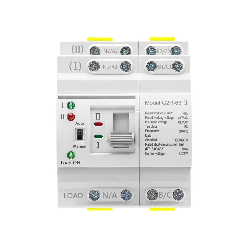 AC220V PC‑Level ATS Dual Power Automatic Transfer Switch  Manual Auto Integrated Fast Switching DIN‑Rail Mount