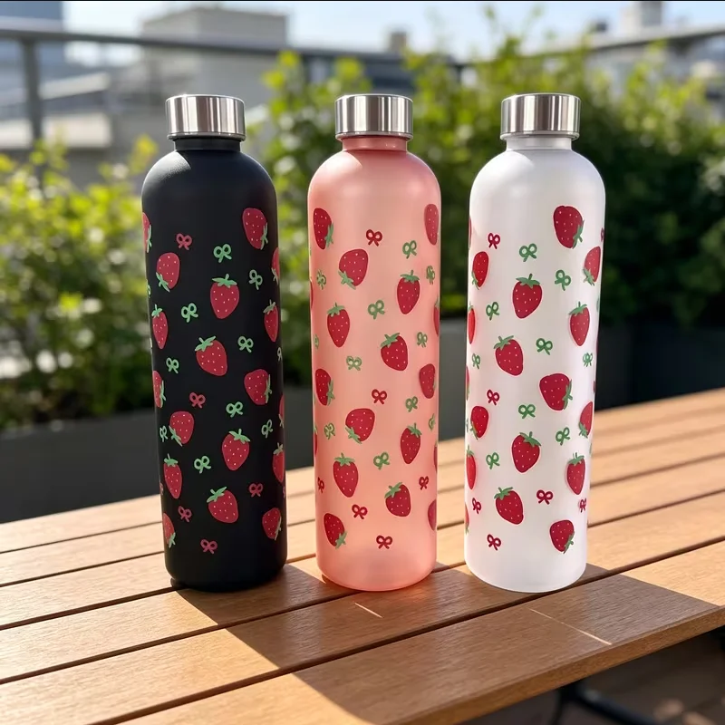 Extra-Large Capacity Cute Strawberry Direct-Drinking Water Bottle with Premium Matte Frosted Texture Leak-Proof & Drop-Resistant