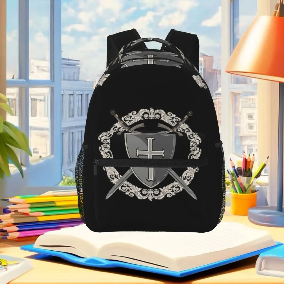 Knights Templar Cross Shield Symbol Medieval Sword Emblem Secret Order Backpack Student Boys Girls BookBag Laptop Shoulder Bags