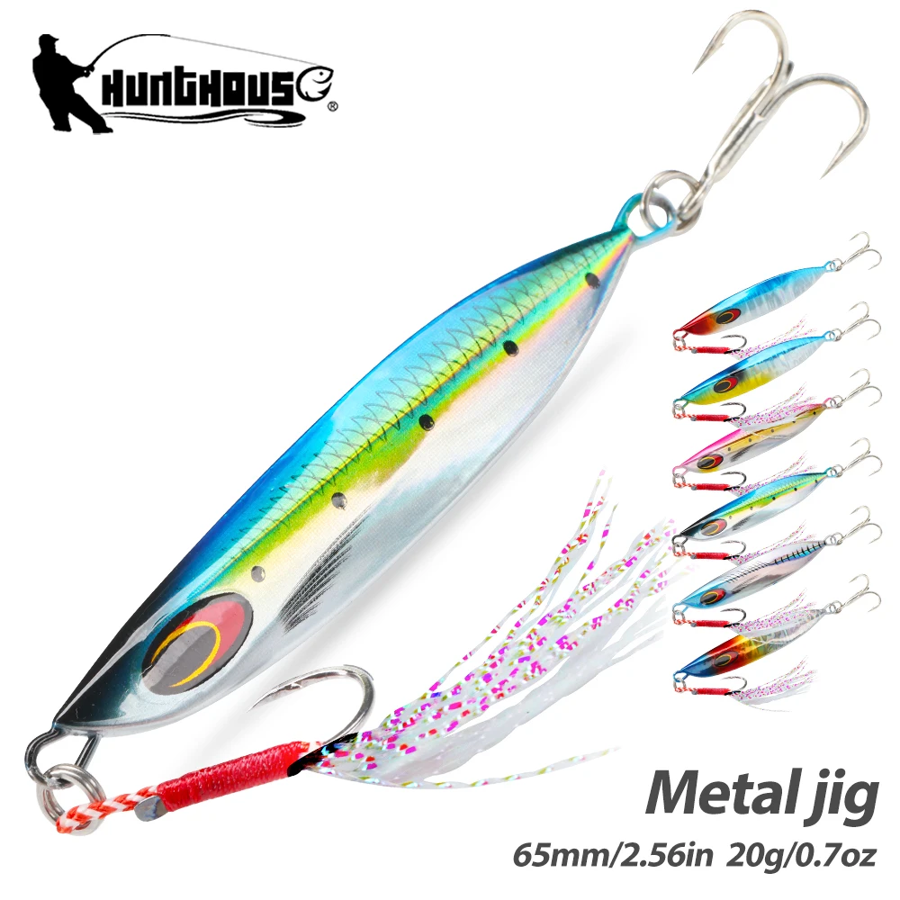 

Hunthouse Metal Jig Fishing Lure Spoon Slow Sinking Hard Bait 65mm 20g jigging Casting For Saltwater Pike Bass Trout Fish Tackle