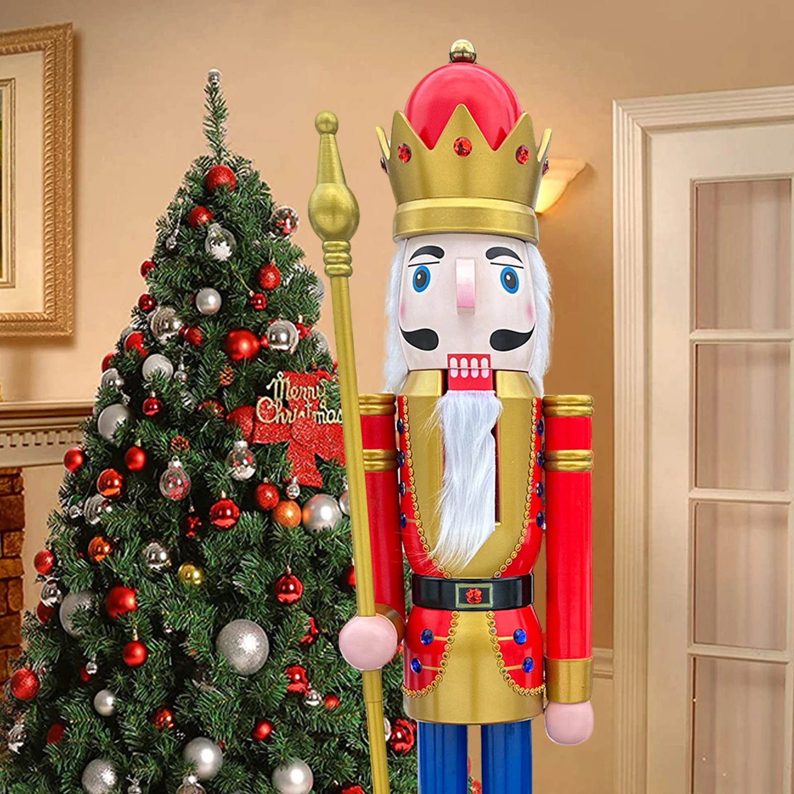 

CDL Nutcracker 180cm Hand-painted Gold and Blue Large Wooden Christmas Nutcracker Figure King Christmas Decoration K01