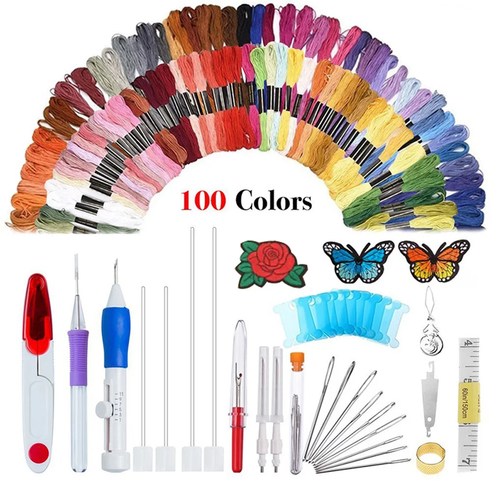 

136 Pcs Punch Needling Kit Embroidery Patterns Needle Threaders DIY Sewing Craft Tool Pen