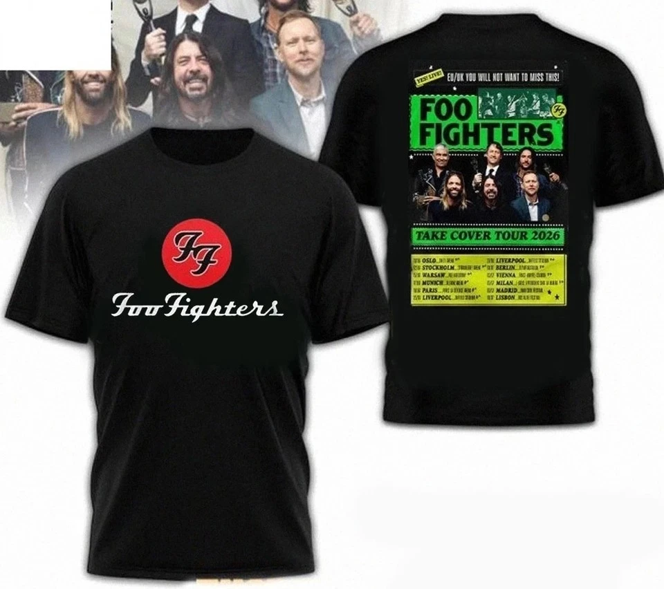 Camiseta de la Gira de Foo Fighters 2026 por la UE/Reino Unido, Doble Cara, Merchandising de Banda de Rock, Algodón, Unisex, Regalo para Fans, Ropa Casual Urbana