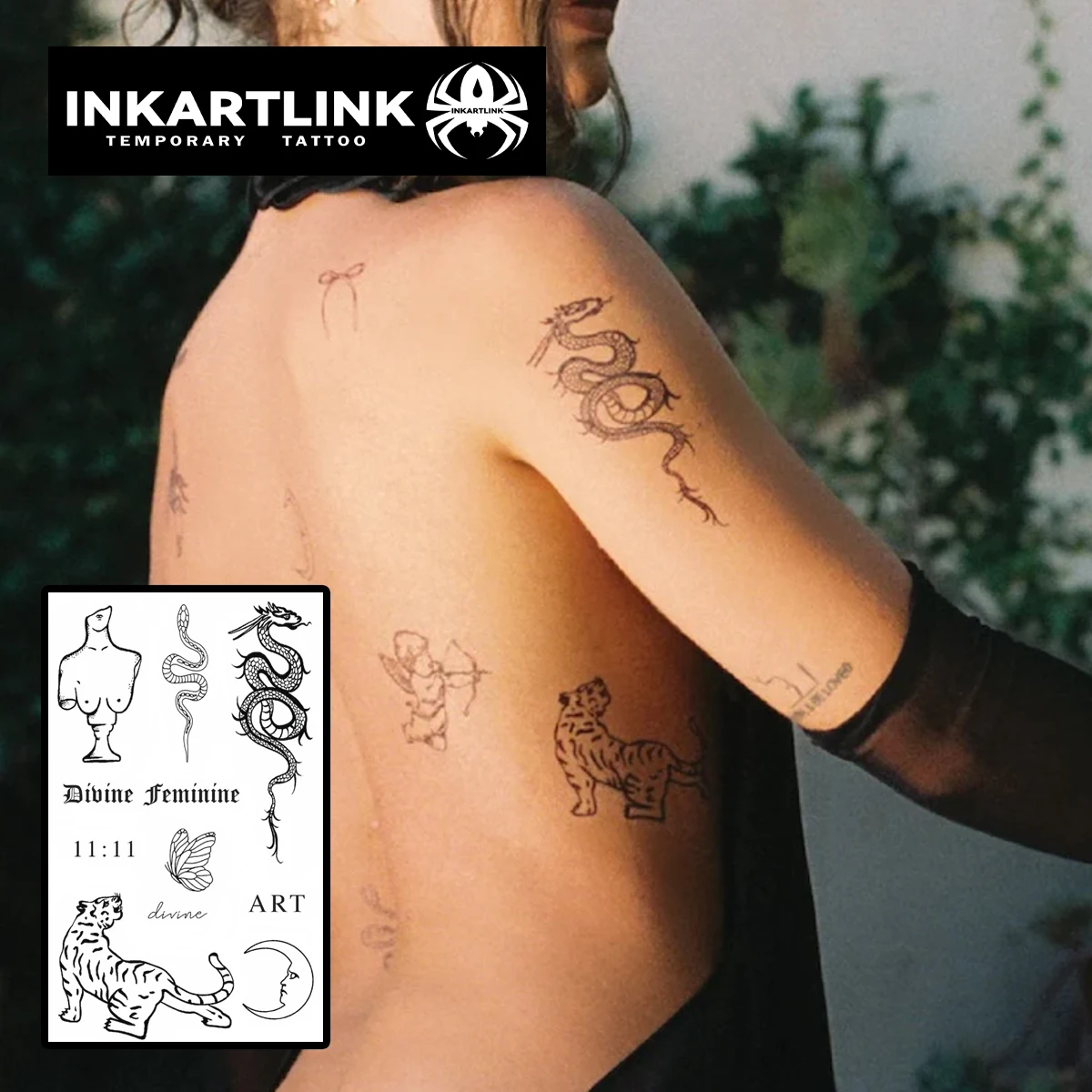Animals and the Moon Temporary Tattoo,Lasts To 15 Days New Technology Magic Waterproof Semi Permanent Sticker.