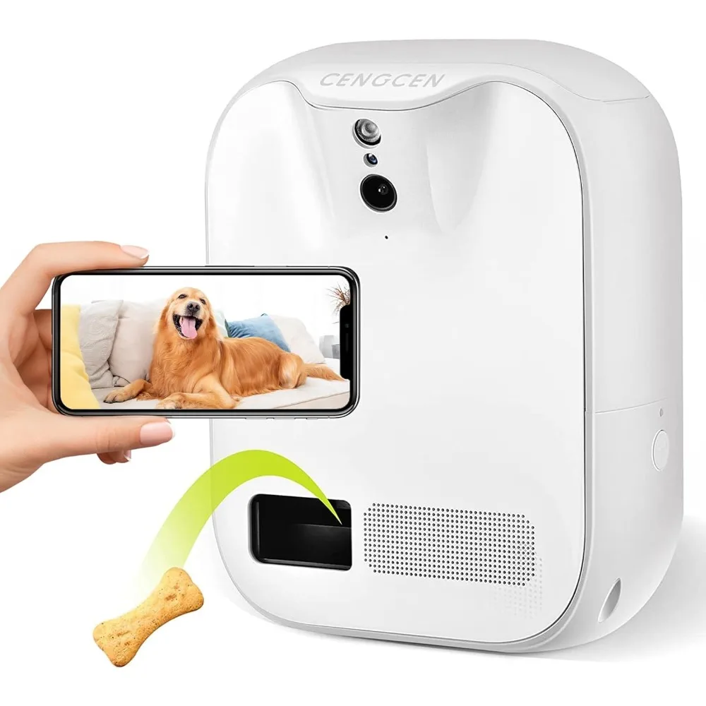 

Pet Treat Tossing Camera with Two-Way Audio, HD WiFi Dog Camera,130° Wide View,Night Vision, Wall Mount, App Compatible with iOS