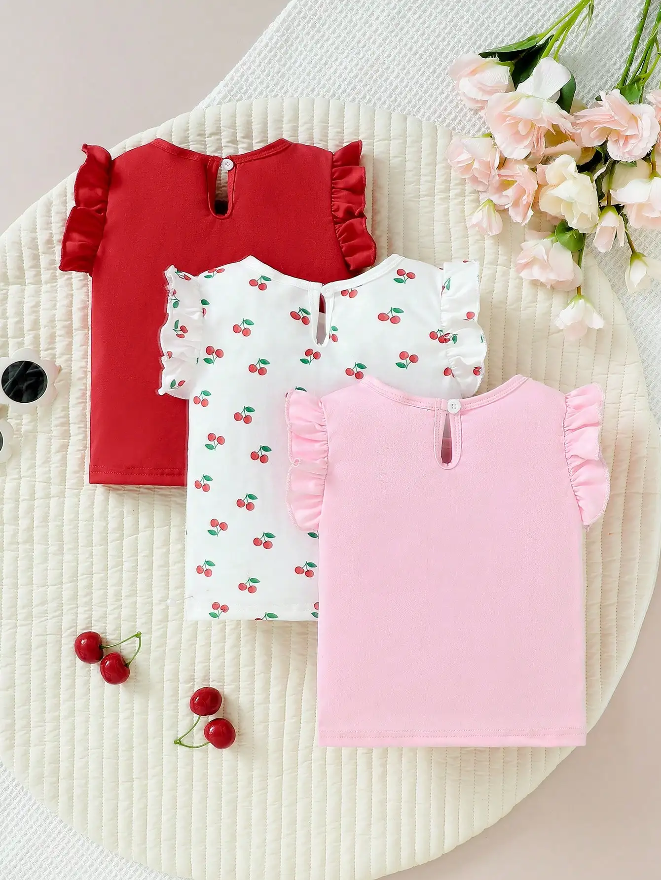 3pcs Newborn Baby T-shirts For Girls Short Sleeves Ruffle Top Soft Casual Summer Toddler Clothes Children Knitted Top Clothing