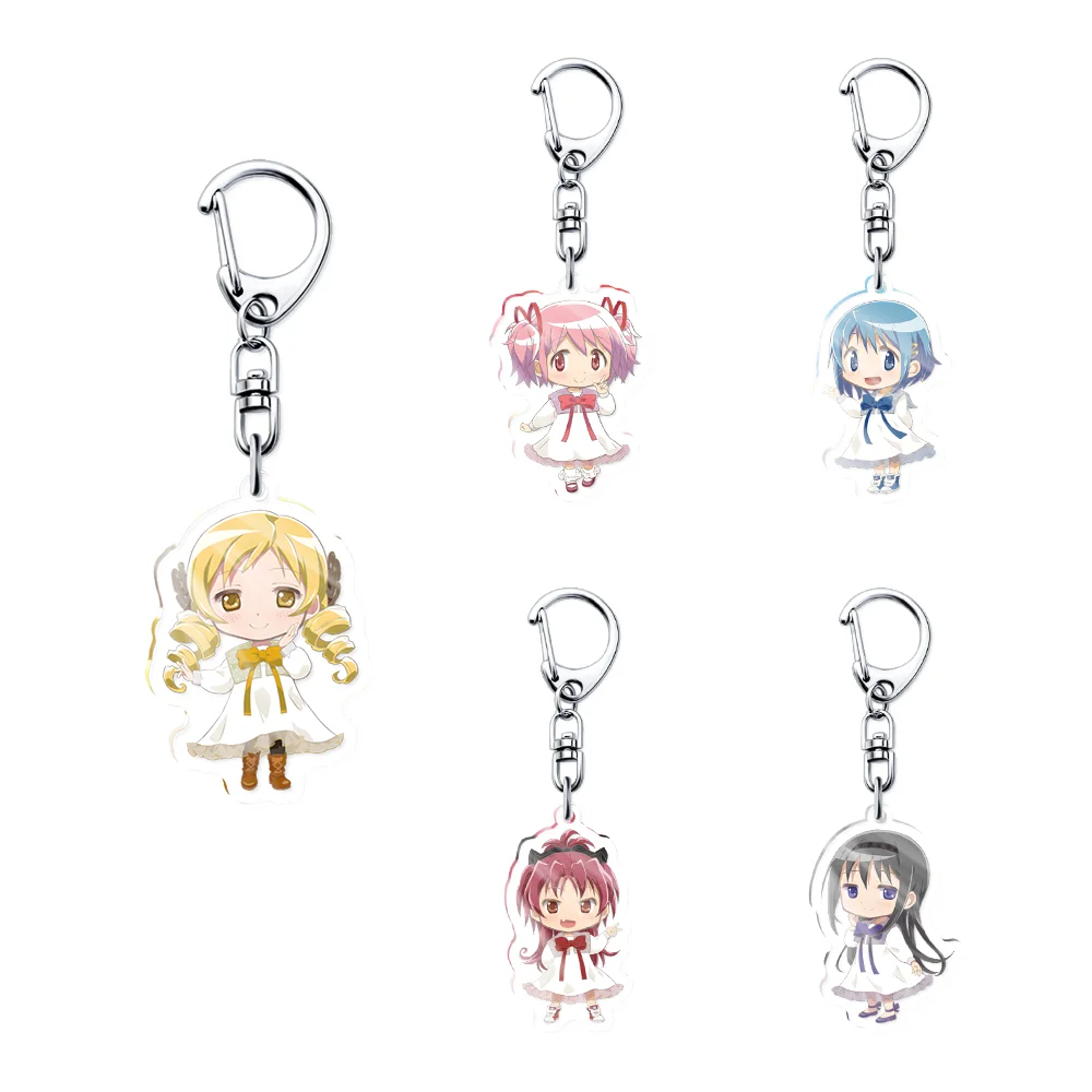

Anime Puella Magi Madoka Magica Keychain Kaname Akemi Homura Miki Sayaka Tomoe Mami Kyoko Key Chain For Women Men Jewelry Gift