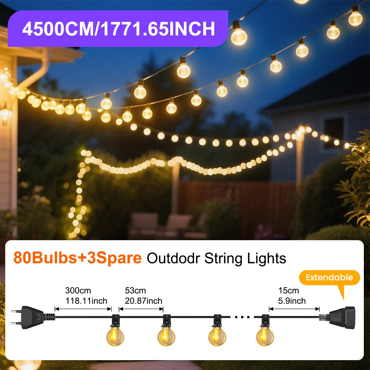 30M/15M G40 LED Globe Lichtslingers Buiten met EU-stekker, waterdichte aaneenschakelbare hanglamp voor feesttuinbalkon