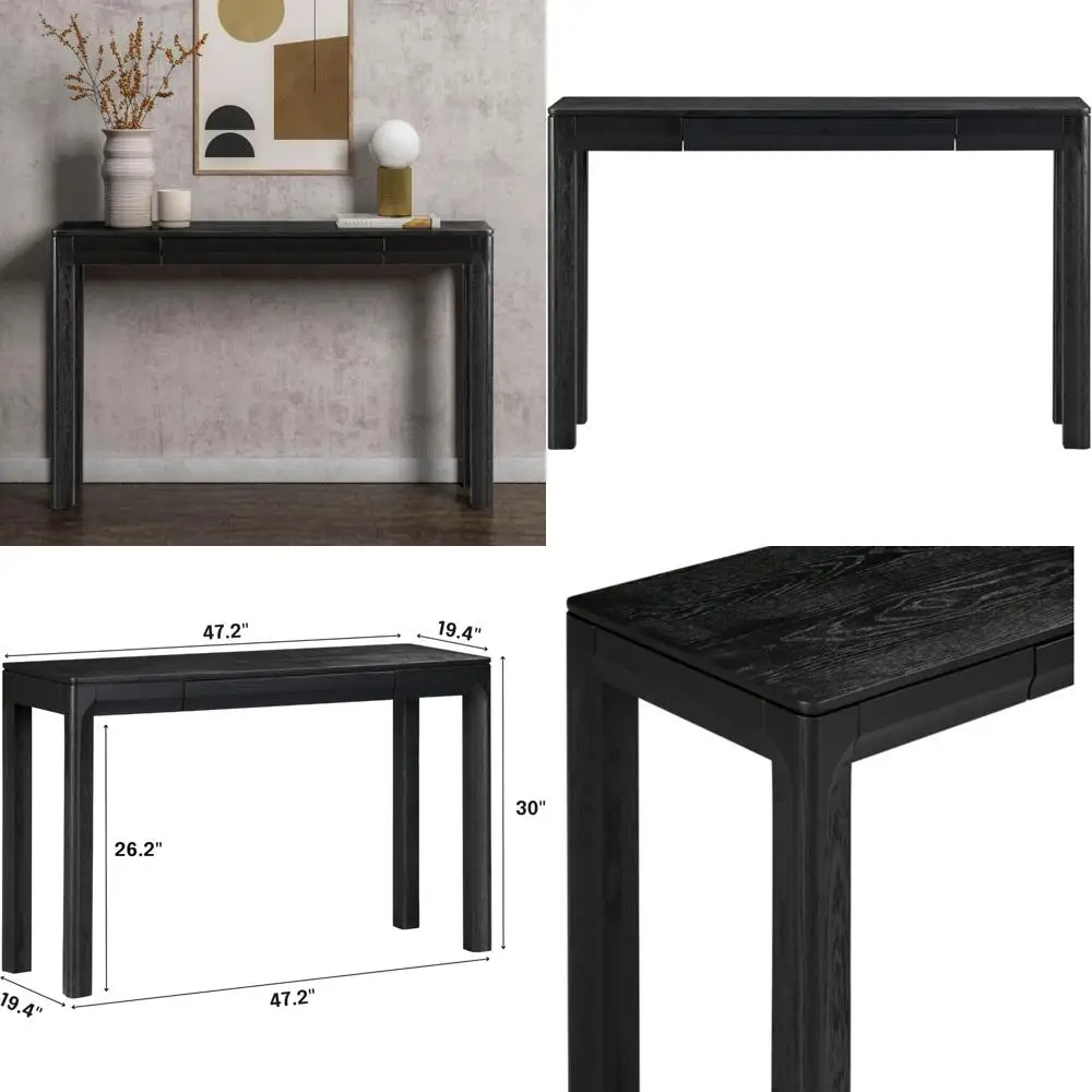 

Modern Rectangular Wooden Console Table with Concealed Drawer - Water and Heat Resistant, Charred Black Finish