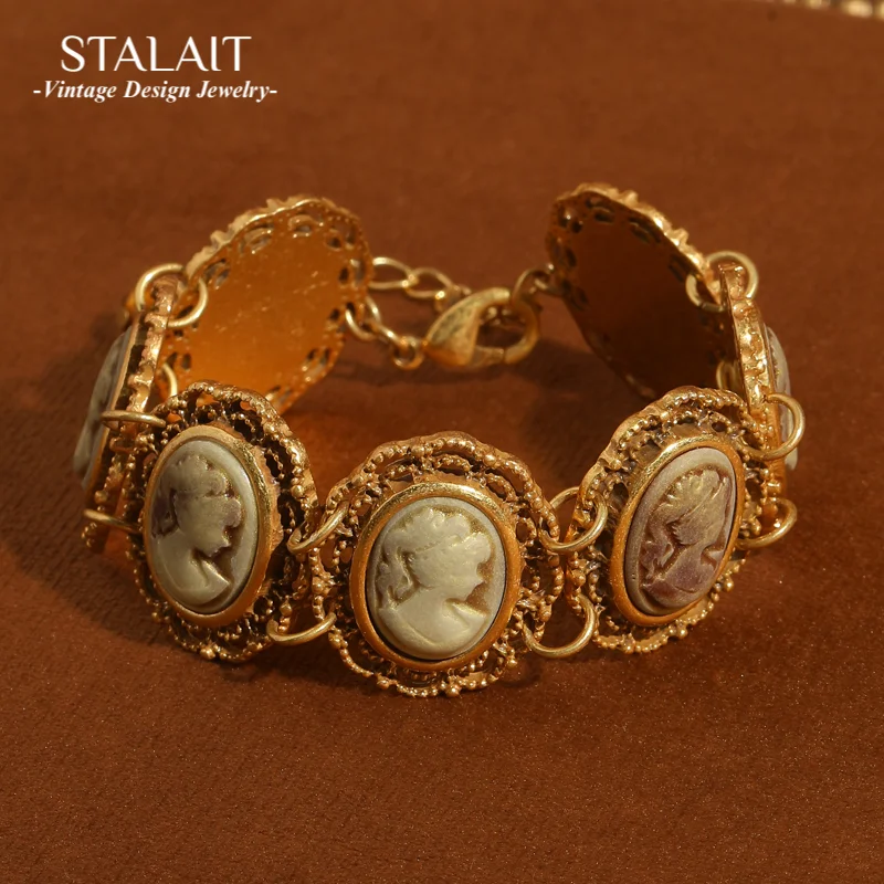 

Vintage Cameo Bracelet Retro Court Style Embossed Human Head Hollow Gold Color Charm Bangle For Woman Girlfriend Gift 2025