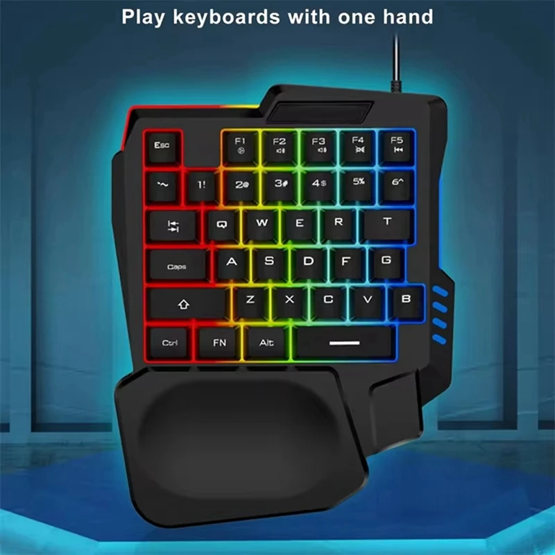 ABZY-Gaming Keyboard Single Hand Usb Wired 35Key Ergonomics RGB Backlight Mini Keyboard For Laptop Desktop PC Smartphone
