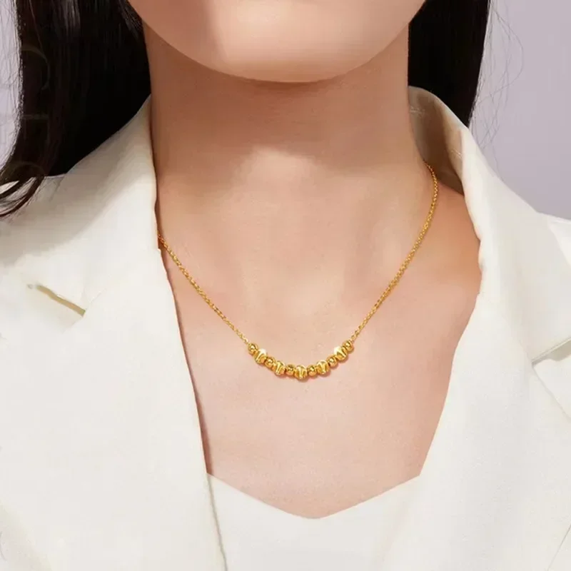 High quality pure gold womens necklace AU9999 real  24K  cats eye lamp beads fashion luck  girlfriend gift