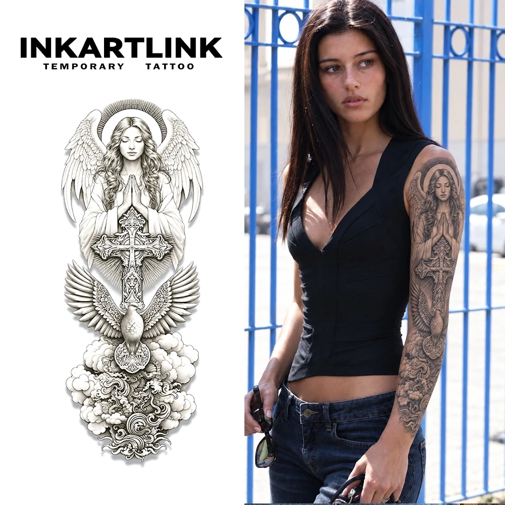INKARTLINK 1PC Herbal Praying Angel Tattoo Lasts 2-5 Days, Unisex for Parties, Daily Wear & Sacred Style