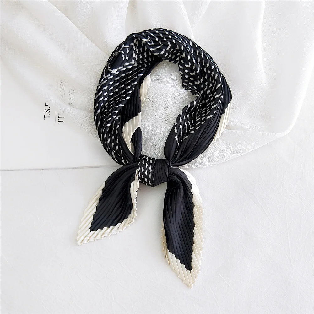 70*70cm Scarf Pleated Crinkle Women's Hijab Wrinkle Shawl Scarves Women Satin Scarf Neckerchief Square Skinny Hair Tie Band