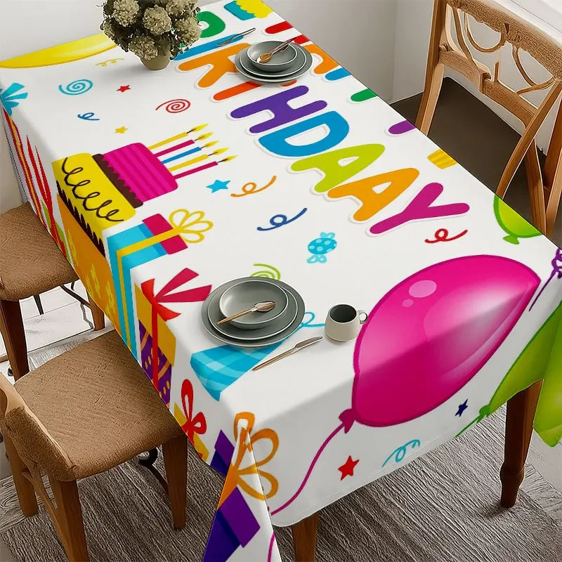 Birthday Party Tablecloth,Bright Background With Gift Hat Pattern,Waterproof Table Cover for Kids Birthday Family Celebration