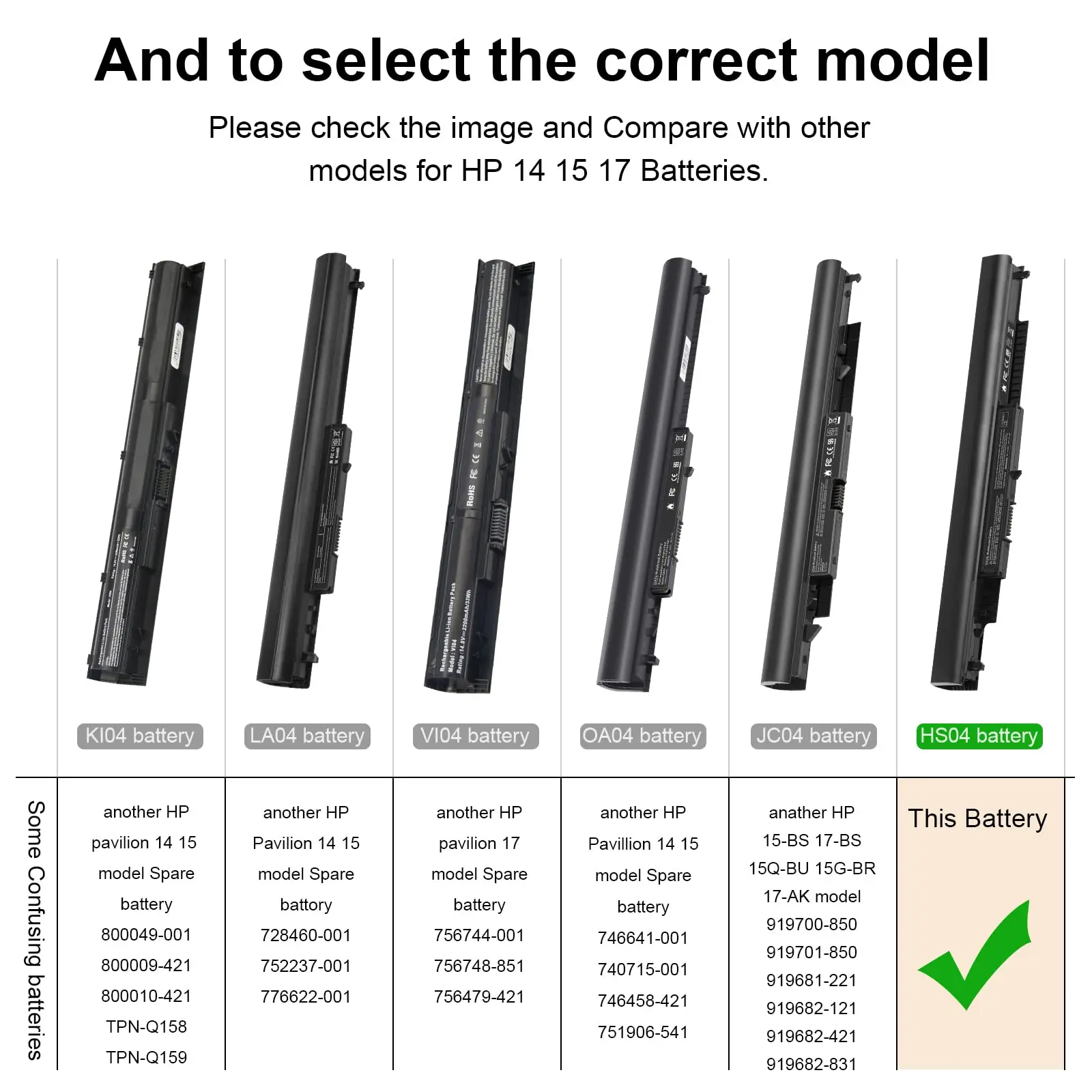 Damaite Hs03/04 Battery for HP 807956-001 HS04 HS03 807957-001 15-BA009DX TPN-I119 15-AY041WM, Premium Cells - [4 Cells/2600mAh]