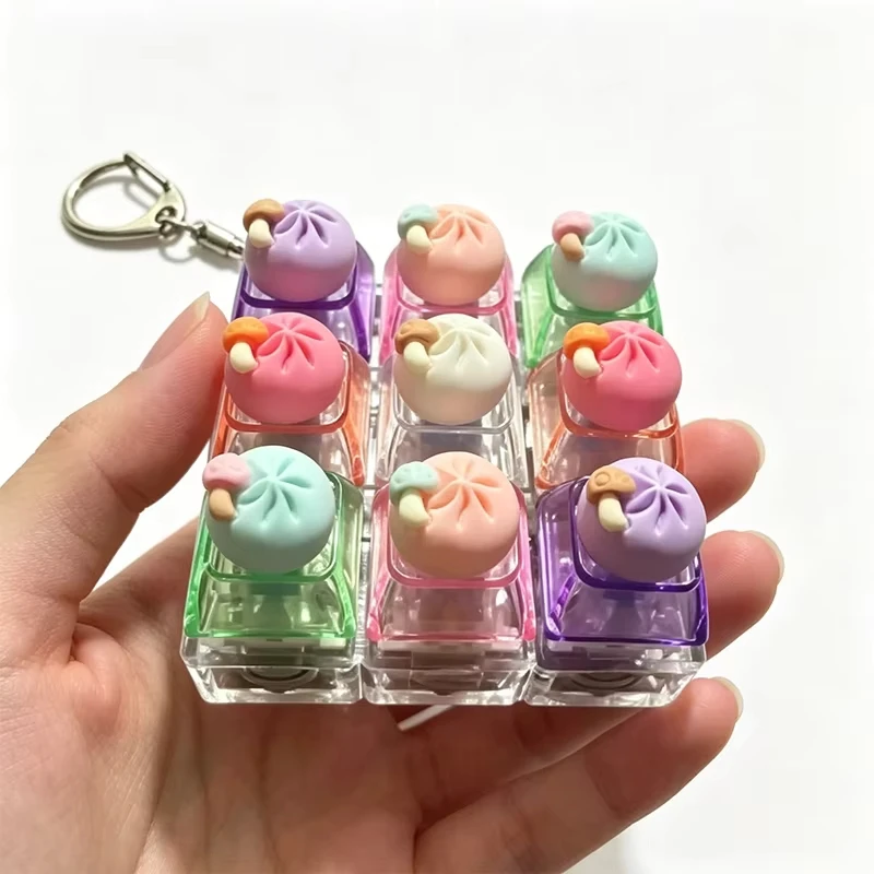 New 9-key Clickable Cute Bun Keyboard Stress Relief Toy With LED Light Stress Relief Keychain Stress Relieving Toy
