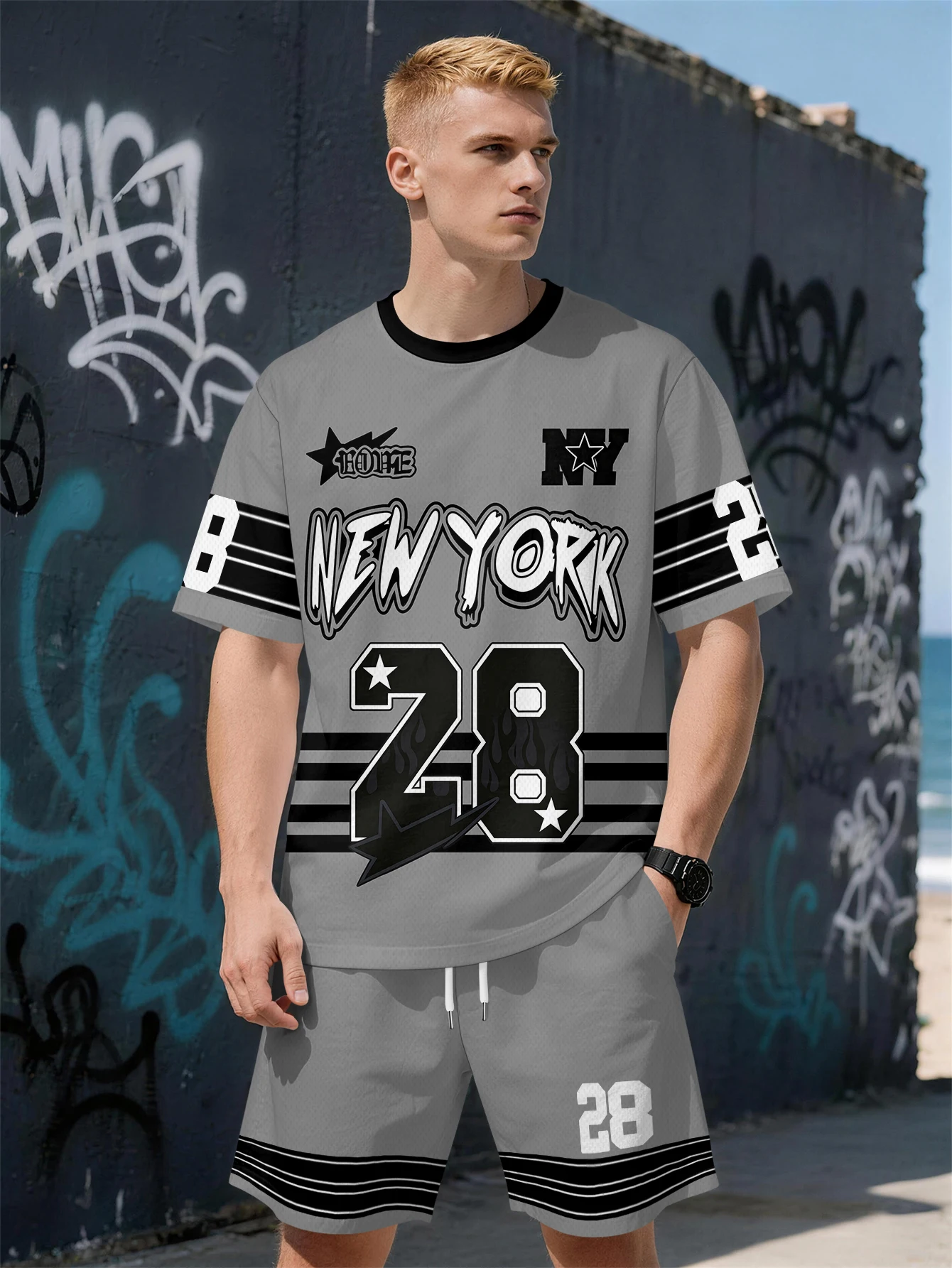 

2026 Summer New Men's Short-Sleeved Set with 3D Digital Pattern Printing for Street Casual Fashion Comfortable and Soft