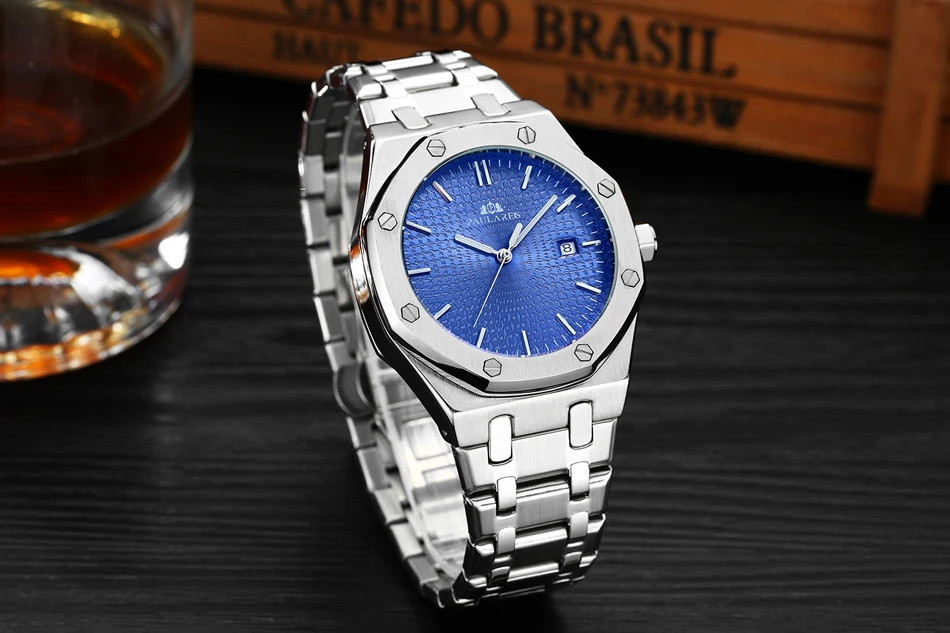 Masculino automático auto vento mecânico pulseira de aço inoxidável negócios azul rosa ouro amarelo ouro moda relógio