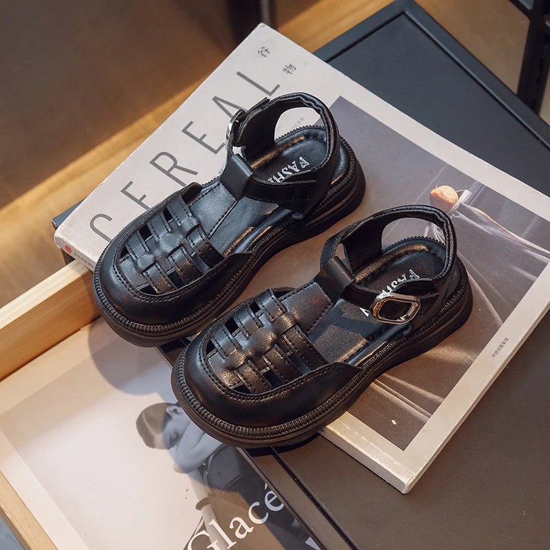 Children's Sandals 2026 Summer New Girls Hollow Breathable Sandals Fashion Beach Weaving Style Casual Thick-soled Sandals