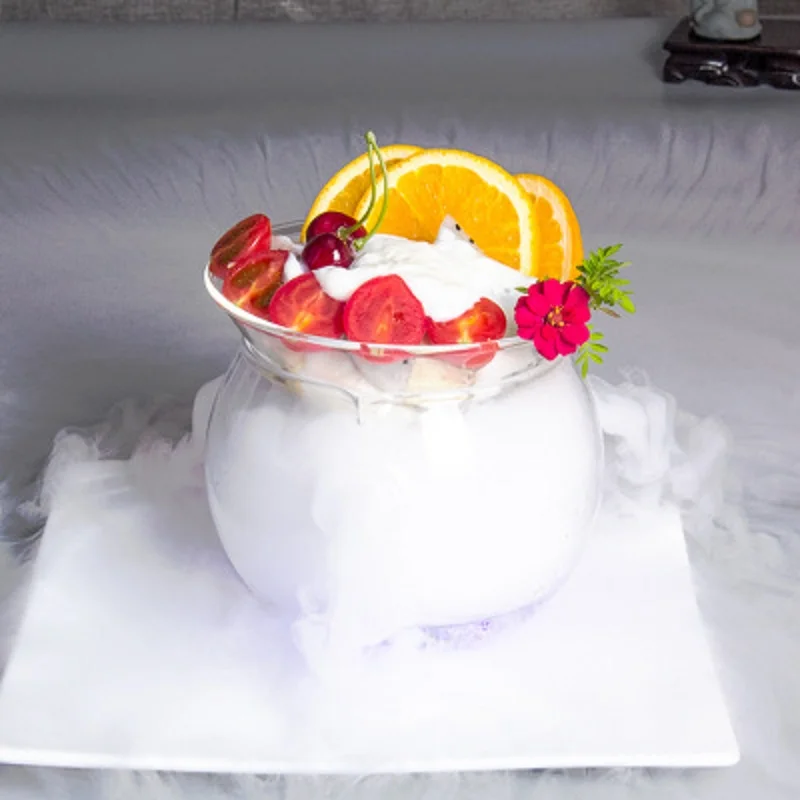 

2 In 1 Creative Molecular Cuisine Transparent Glass Bowl Dry Ice Vegetable Fruit Salad Bowl Artistic Conception Glass Tableware