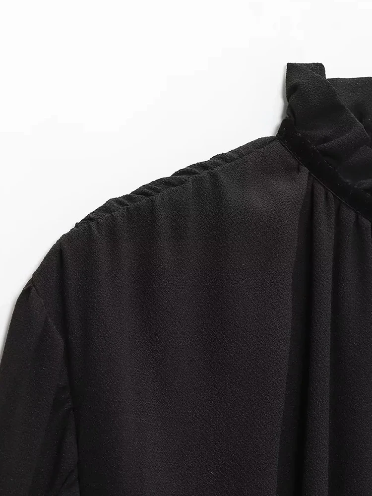 المرأة خريف شتاء جديد ريترو الدانتيل متابعة قميص نسائي بلوزات أنيقة قميص طويل الأكمام بلون النساء بلايز