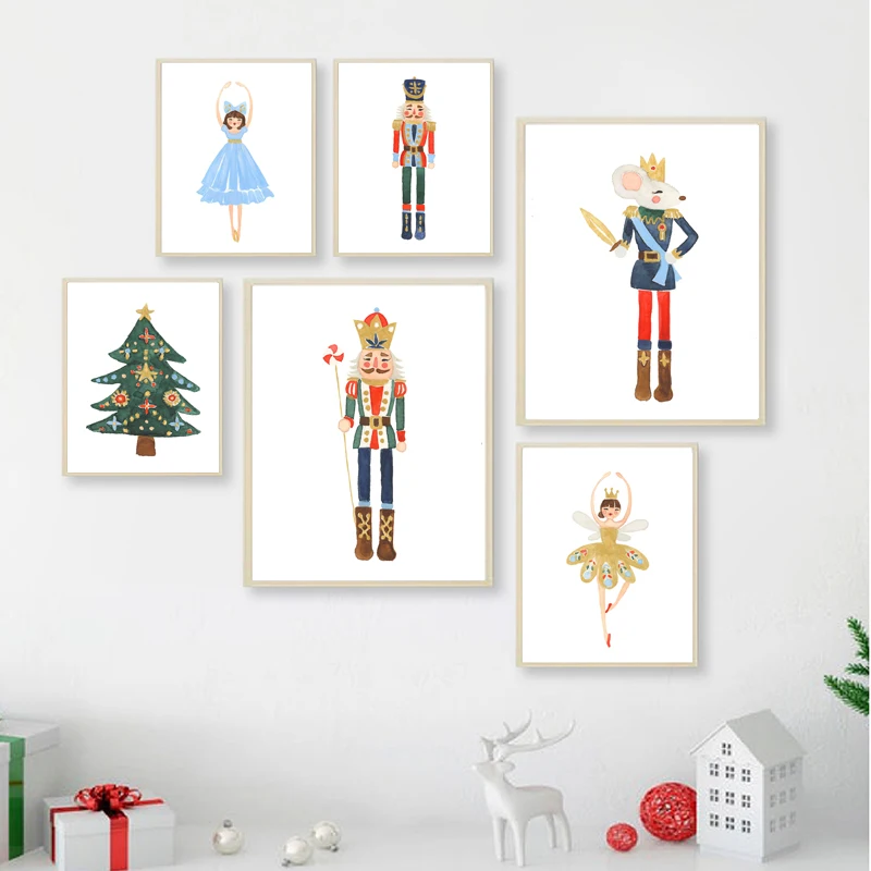 Watercolor Nutcracker Ballet Soldier Prints Christmas Holiday Home Decoration Painting Pictures Canvas Poster Scandinavian Style