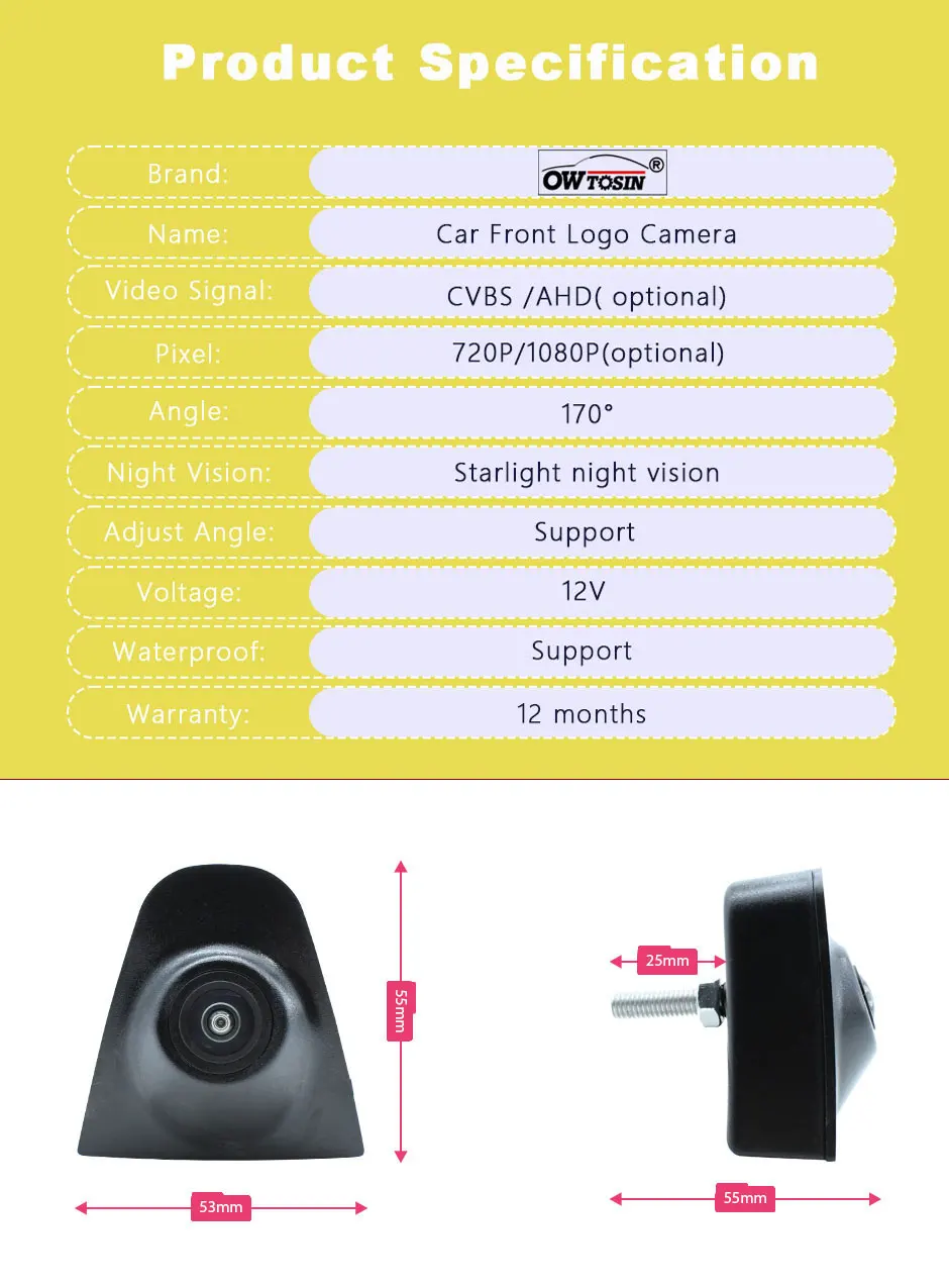 HD Fisheye AHD 1920*1080P 170° Front Logo View Camera For Honda Accord CV1 CV2 2018 2019 2020 2021 Vehicle Parking Car Camera