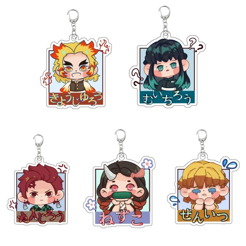 Demon Slayer Tokitou Muichirou Rengoku Kyoujurou Keychain Anime Peripheral Cute Pendant Itabag Decoration Kawaii Goods Gift