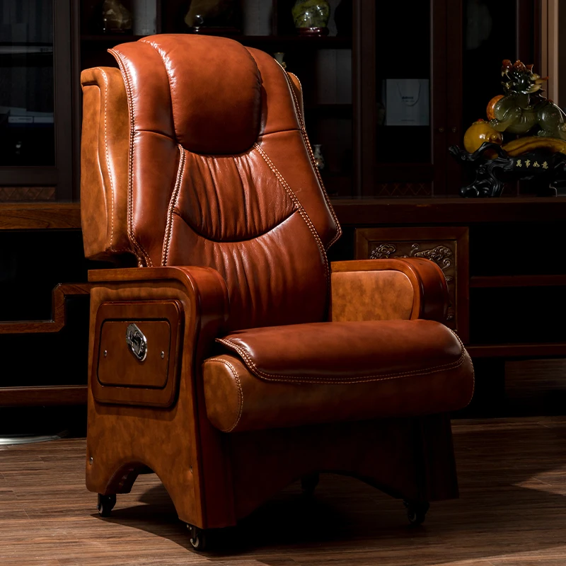 Classy Study Room Chair - Four-legged Leather Chair with Armrests and Back Support