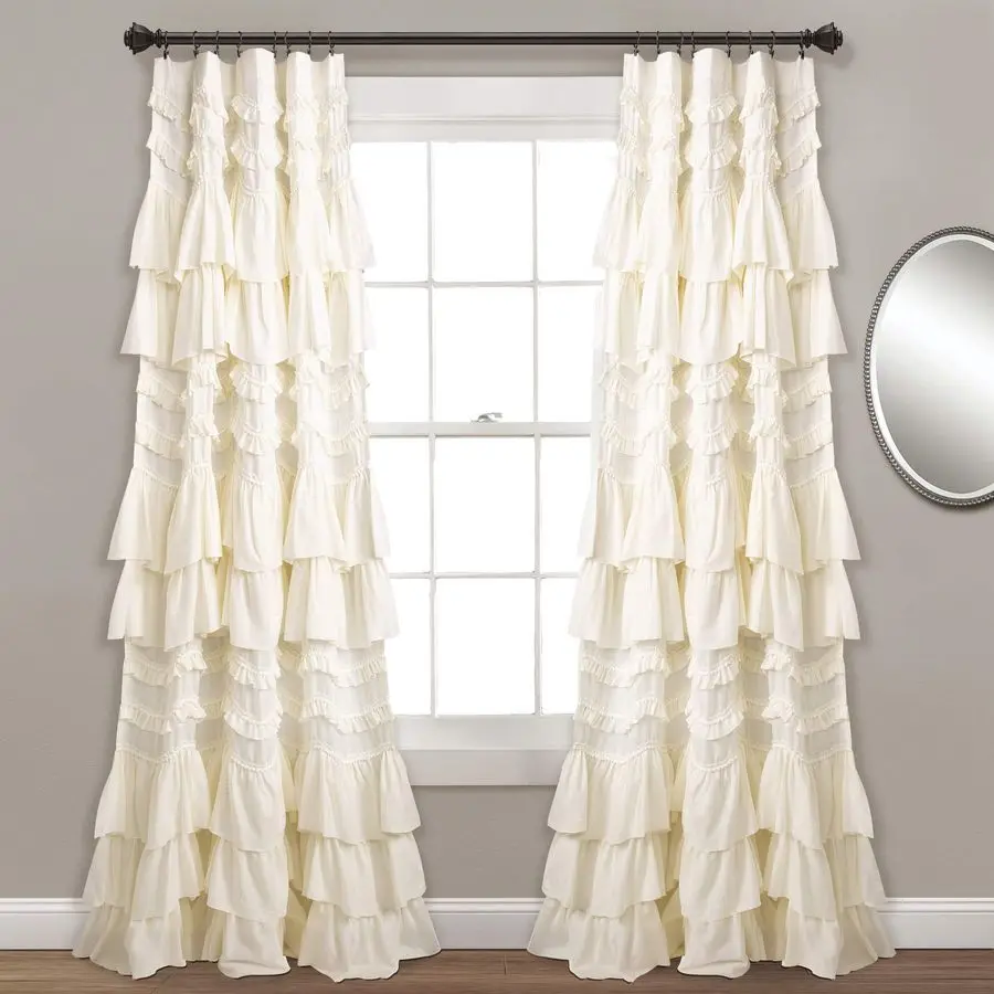 

Kemmy Light Filtering Window Curtain Panel Single 52 W x 84 L Ivory Drapes Ruffled Curtains for Bedroom Cream Curtains Coquette