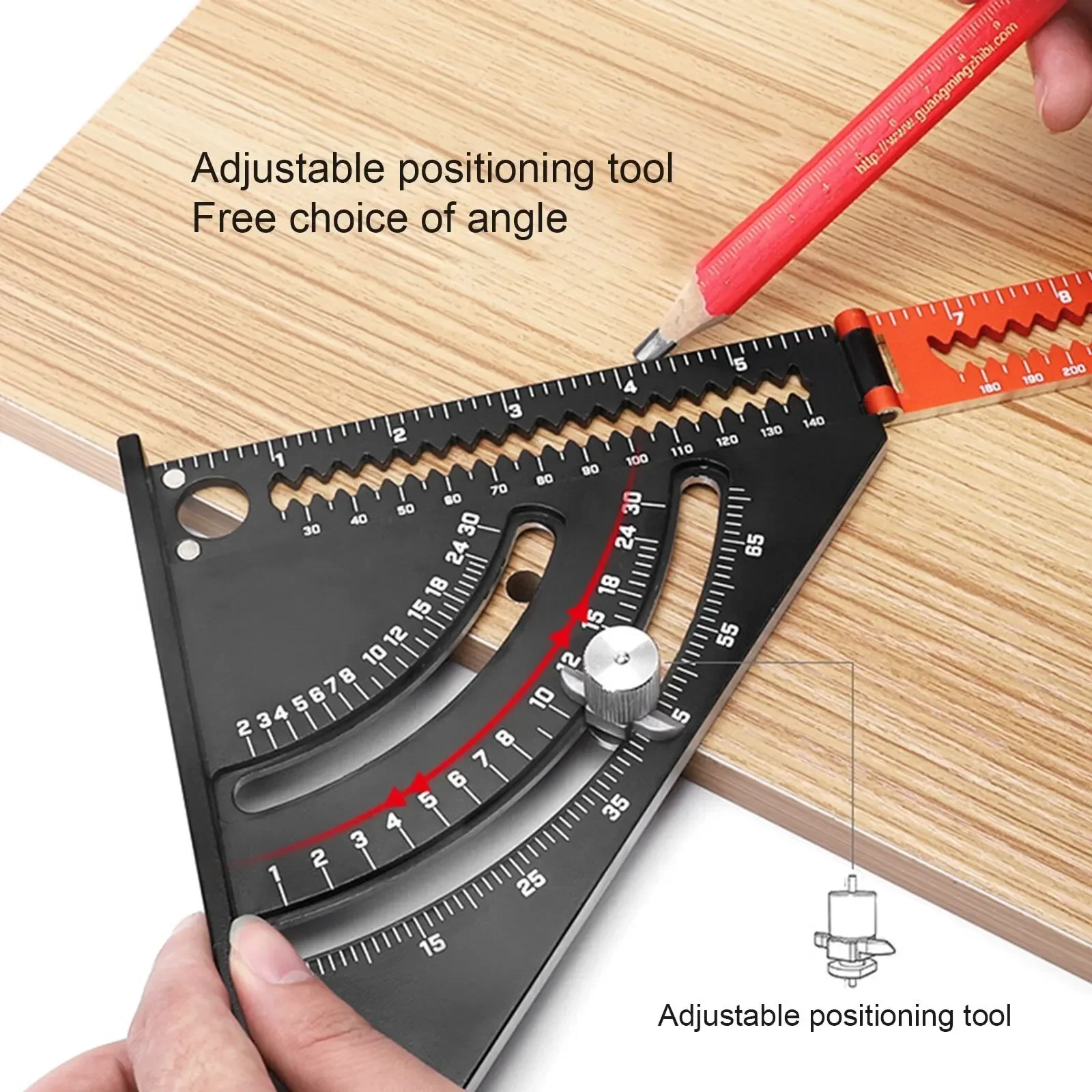 Imagem -03 - Alumínio Alloy Layout Extensível com Base Goniômetro Folding Triângulo Quadrados Régua Ângulo de Posicionamento Woodworking Tool em 1
