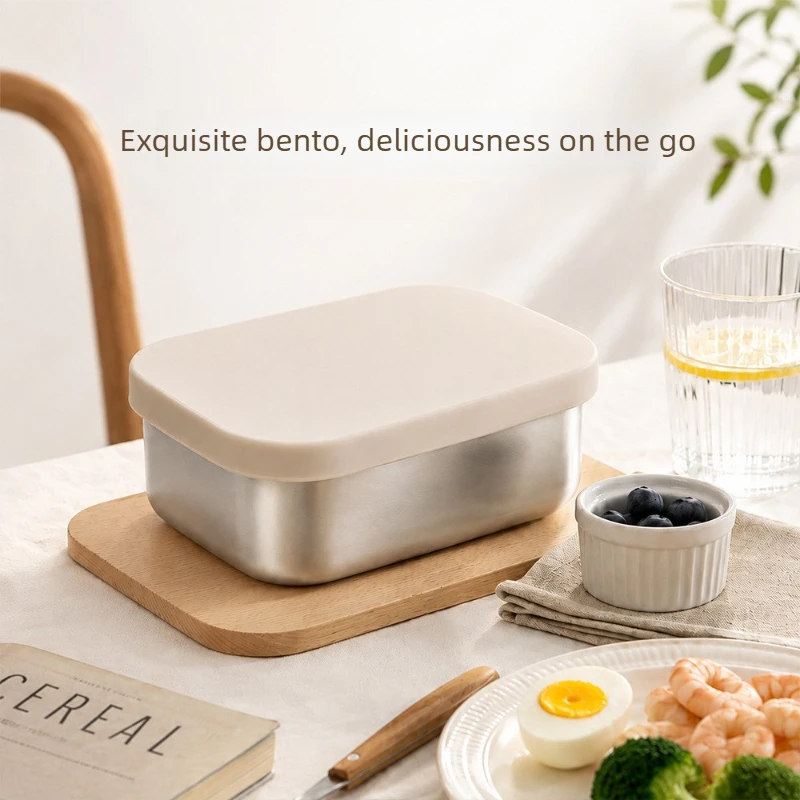 Tainless Steel Lunch Box Square Silicone Sealed Bento Box Portable Divided Food Storage Container for Student Outdoor Camping