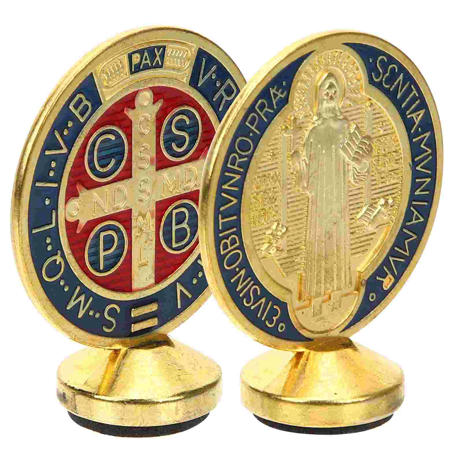 

2 Pcs Lattice Saint Benedict Ornaments Man Christmas Decoration Alloy Mini Present