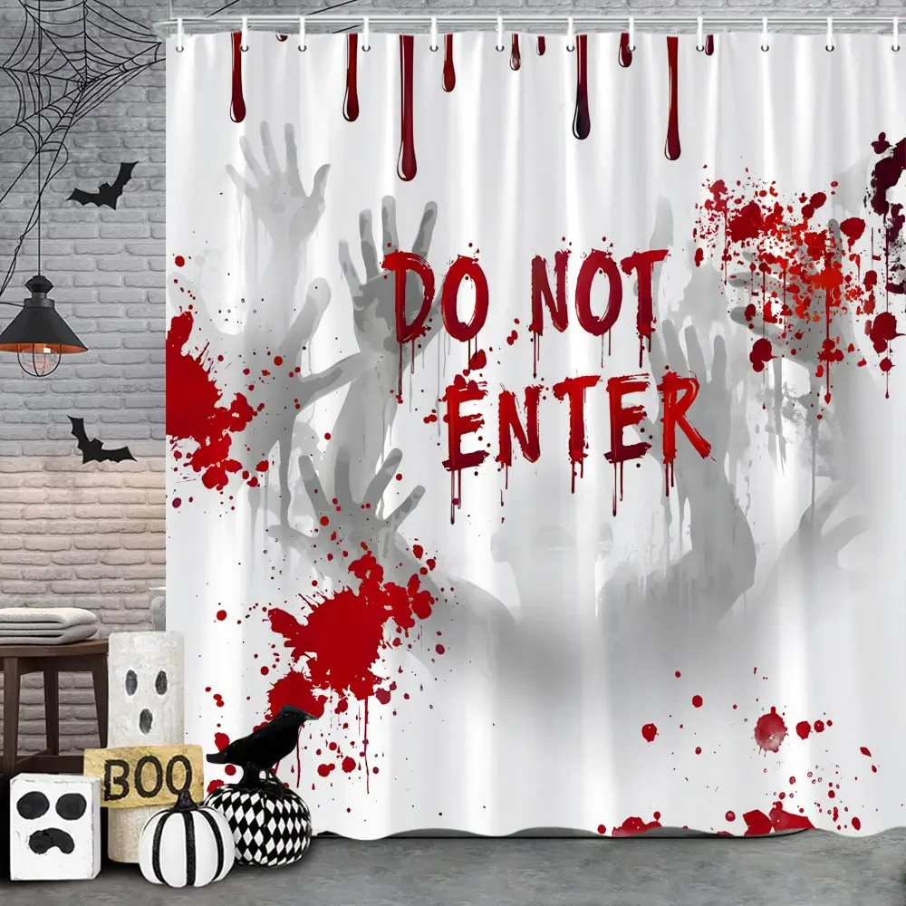 Halloween Shower Curtain Skulls Bats Blood Handprints Horror Ambience Holiday Gift Polyester Fabric Bath Curtains Bathroom Decor