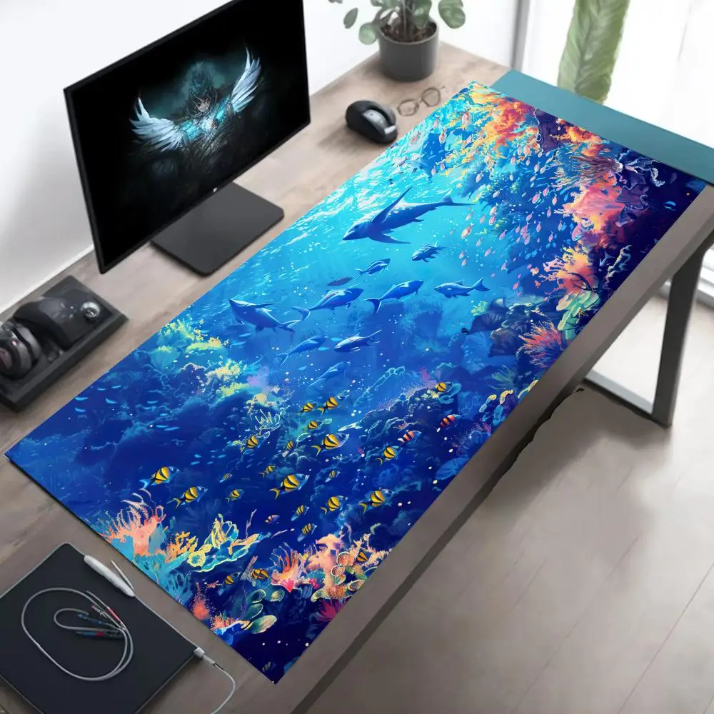 

Underwater World Shark Mouse Pad Large Office Gaming MousePad Anti-Slip Rubber Deskmat XXL Gamer Computer Accessories Desk Mat