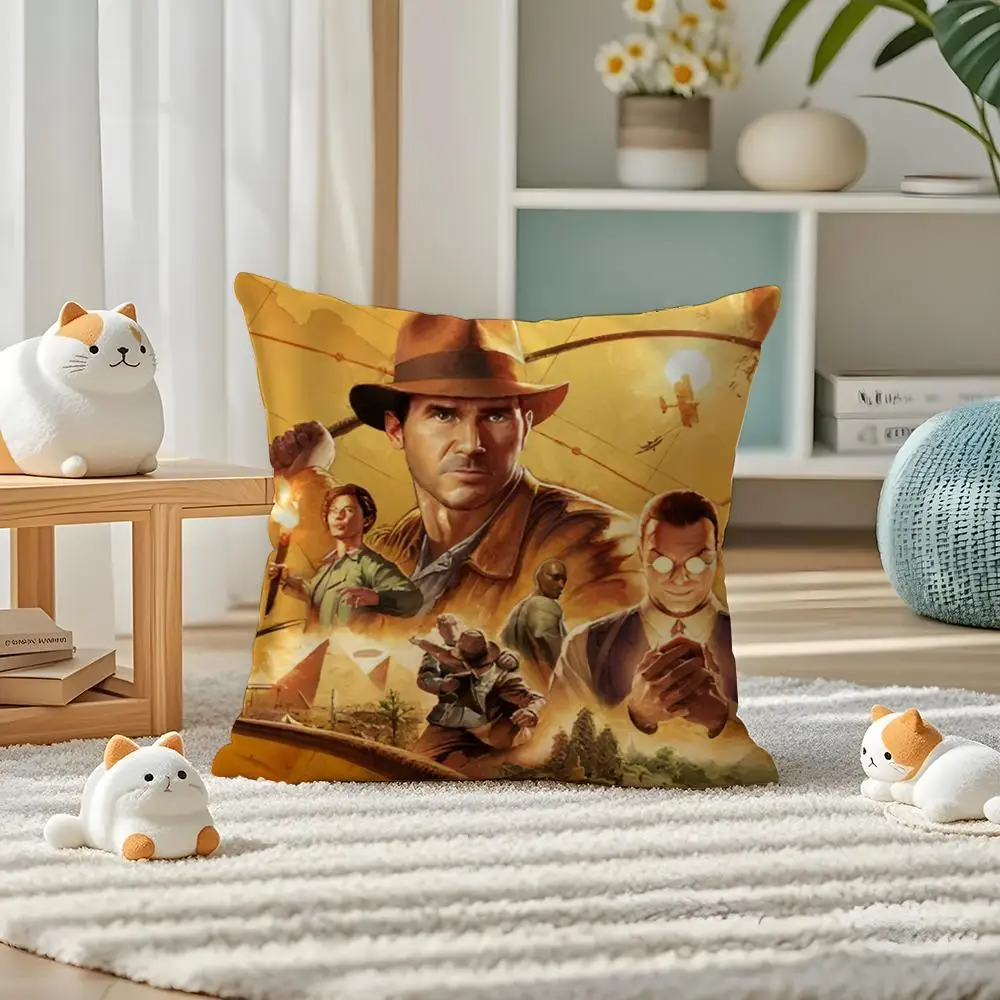 Indiana Jones And The Great Circle Cushion Cover Pillow Case Plush Fabric Soft Double Sided Print Home Sofa High Quality Cushion