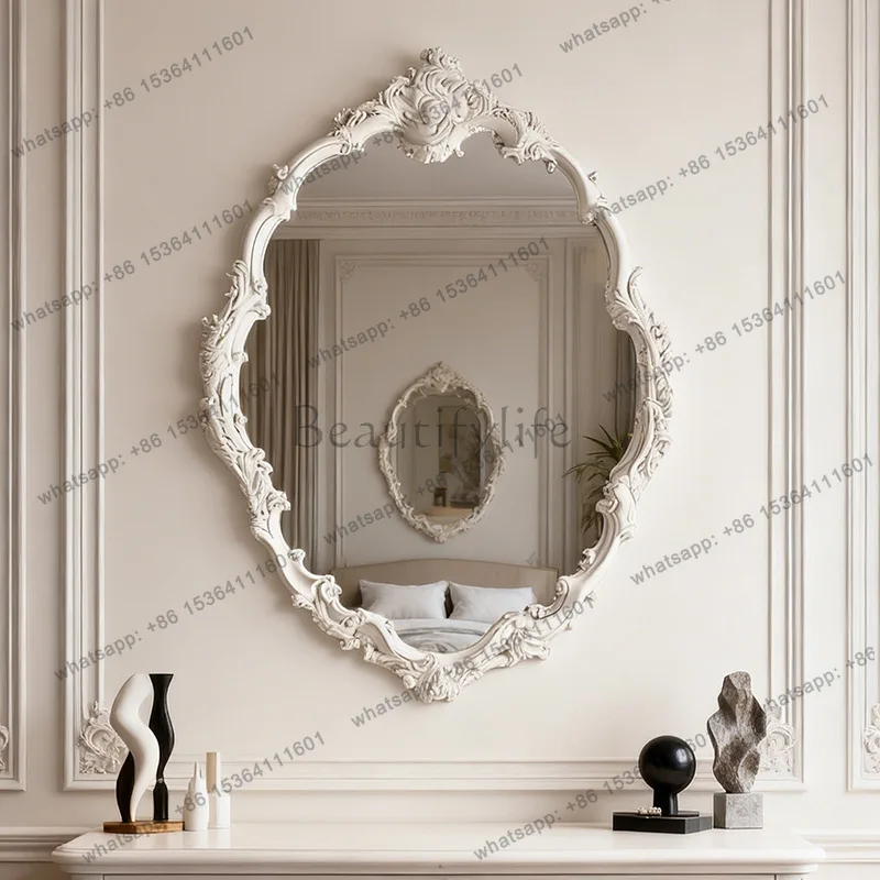 

French retro carved wall-mounted mirror light luxury court style special-shaped decorative mirror
