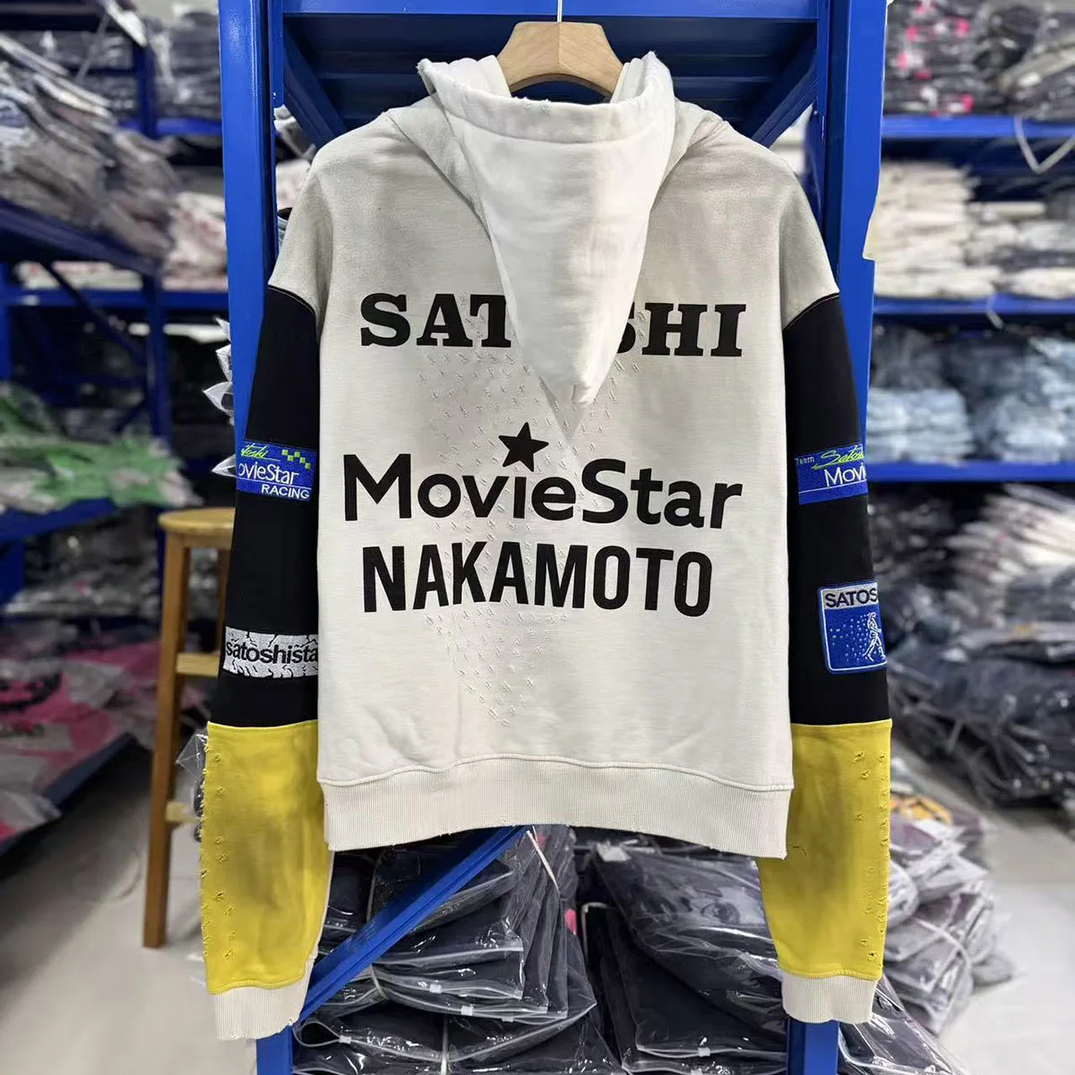 Contrast Color Graffiti Letter Embroidery Distressed Pullover Hooded Hoodies for Men and Women Vintage Cotton Terry Sweatshirts