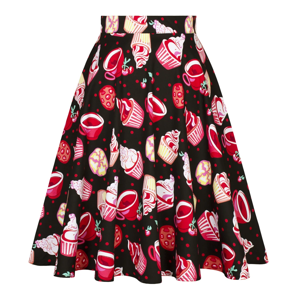 SISHION Summer Ice Cream Printed A Line Swing Vintage Skirts VD0020 Kawaii Knee Length Falda Women Summer Printed Cotton Skirt