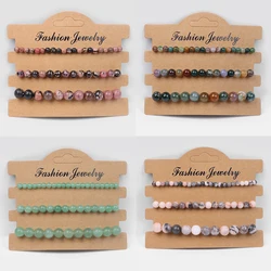 4 6 8 mm Natural Stone Beads Bracelet Set For Women Men Gem Quartzs Stone Green Aventurine Pink Zebra Agates Elastic Bracelet