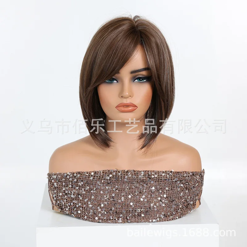 Best-selling natural brown wig with European and American style layered design and breathable inner net