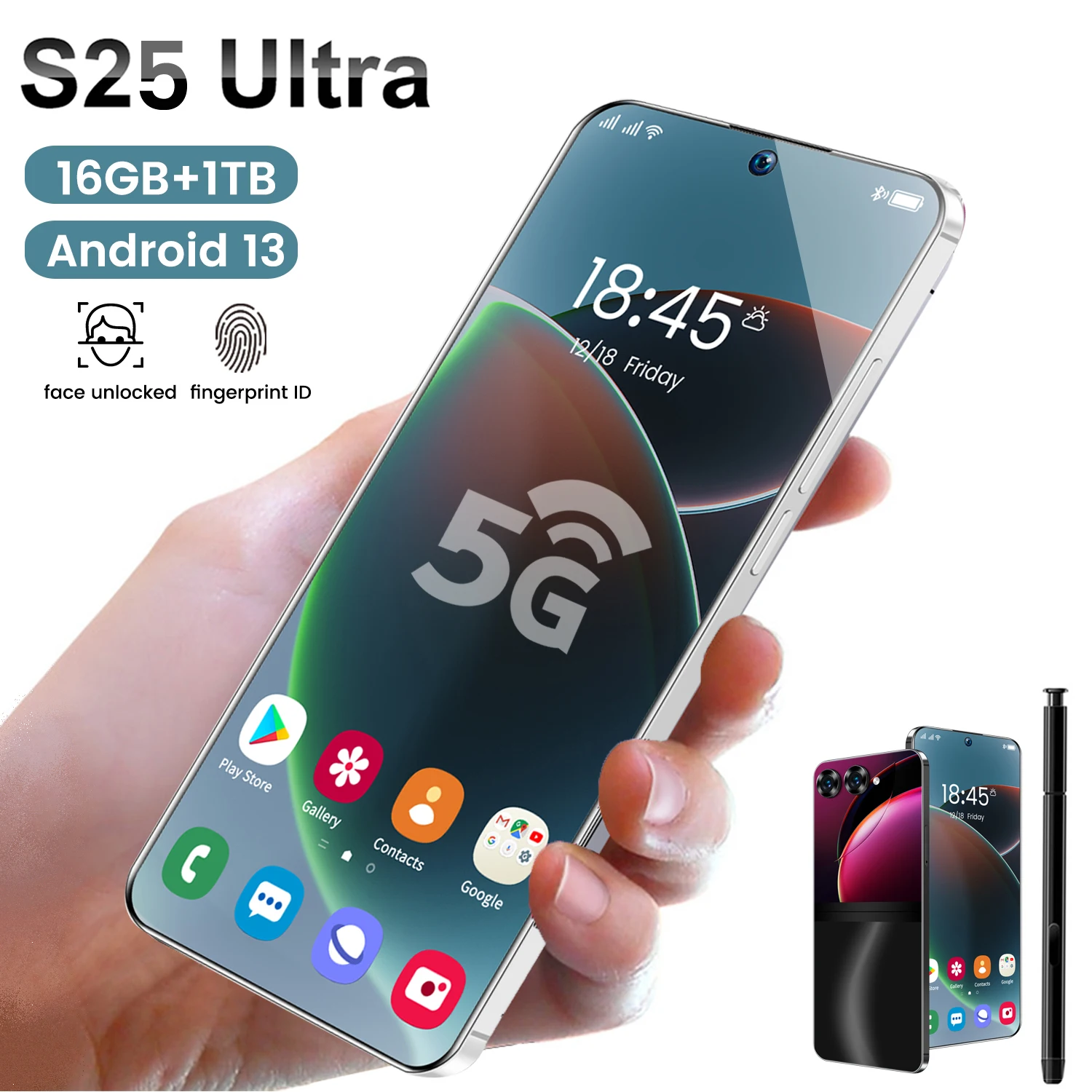 

S25 Ultra Android 13 смартфон 16 ГБ + 1 ТБ 7,3 дюймов HD оригинальные мобильные телефоны 8800 мАч глобальная версия две Sim-карты разблокированный сотовый телефон