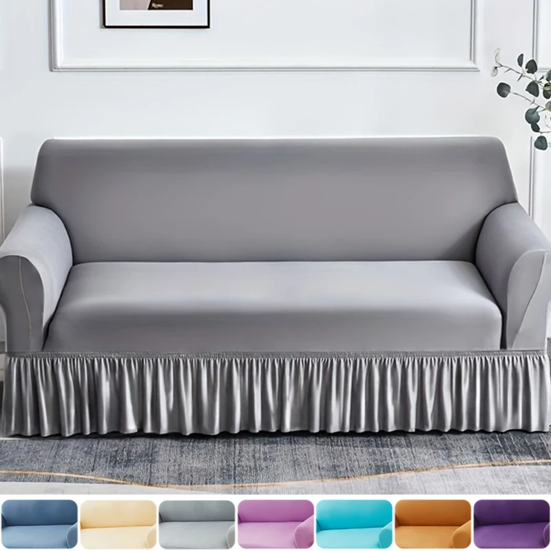 1pc Stretch Sofa Schonbezug Nicht-slip Sofa Abdeckung Mit Rock Einfarbig Couch Abdeckung für Schlafzimmer Büro Wohnzimmer wohnkultur