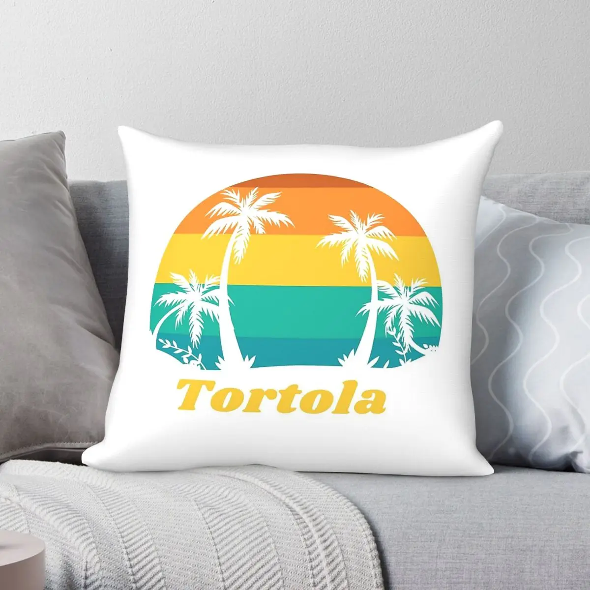 Funda de Almohada Cuadrada de la Isla de la Virgen Tortola, de Poliéster, Lino y Terciopelo, con Cierre Decorativo Creativo, Funda de Cojín para Habitación, Venta al por Mayor
