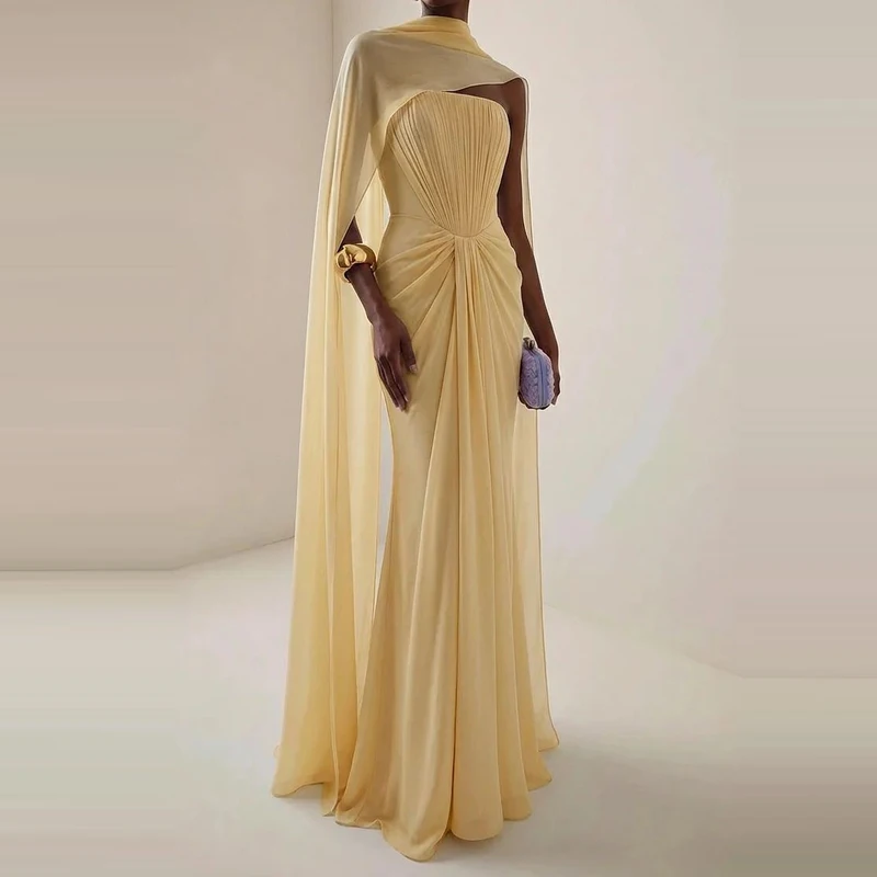 Robe longue en maille pour banquet caritatif, décontractée, avec châle, sans bretelles, ajourée, dos nu, taille haute, pour femme, nouvelle collection 2026